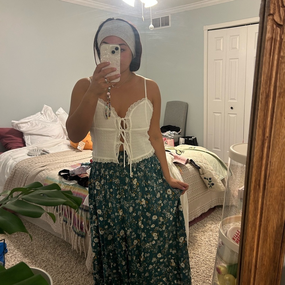 Green Floral Skirt